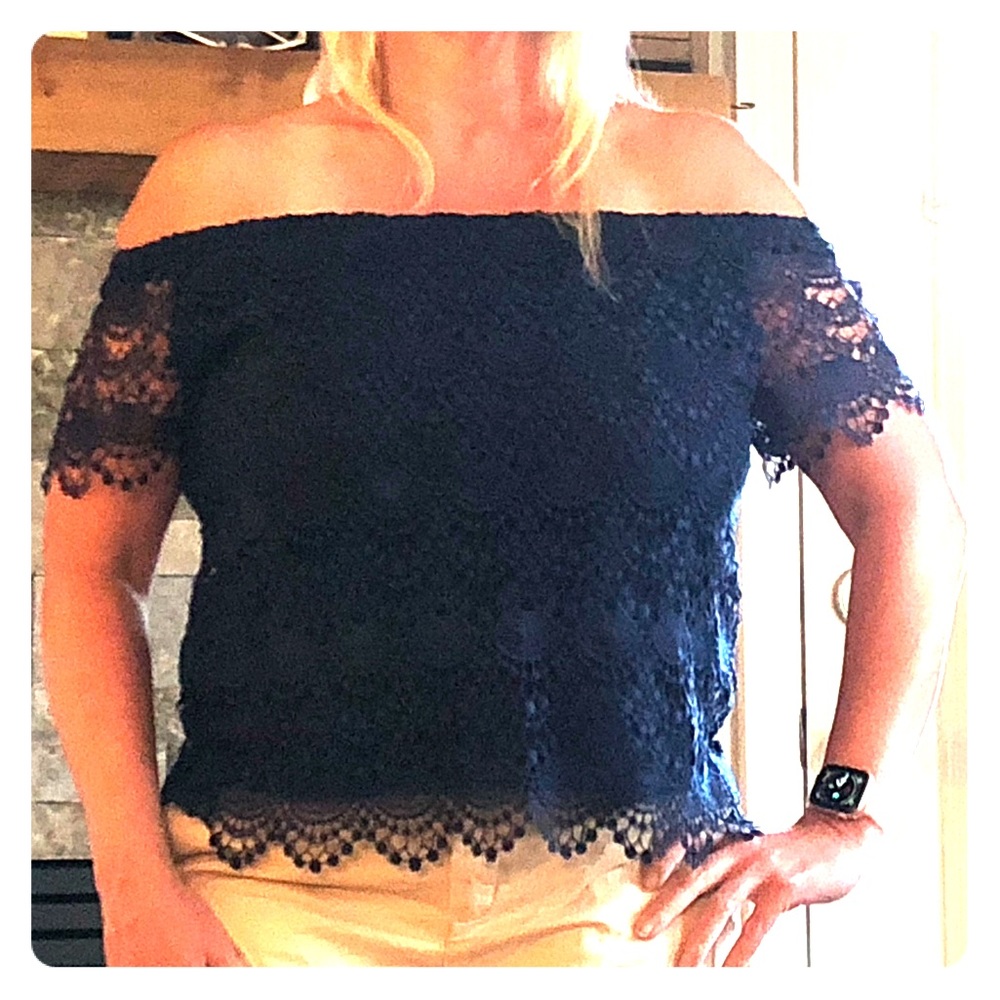 A.N.A  Navy Blue Lace Convertiable Top Medium